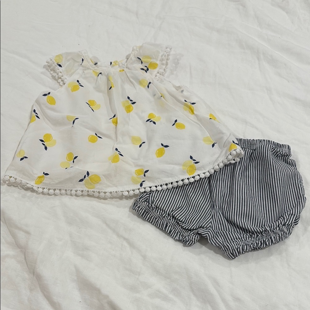 2/$20 Lemon Print Baby Top and Striped Shorts Set